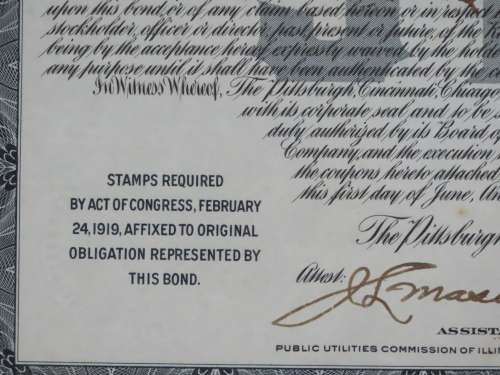1920 Pittsburgh Cincinnati Chicago and St Louis Railroad Company, $1000 Gold Bond Certificate 10159