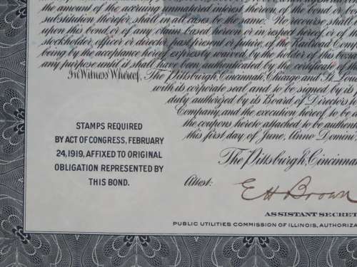 1920 Pittsburgh Cincinnati Chicago and St Louis Railroad Company, $1000 Gold Bond Certificate 10980