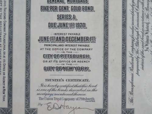1920 Pittsburgh Cincinnati Chicago and St Louis Railroad Company, $1000 Gold Bond Certificate 10980