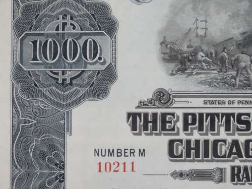 1920 Pittsburgh Cincinnati Chicago and St Louis Railroad Company, $1000 Gold Bond Certificate 10211