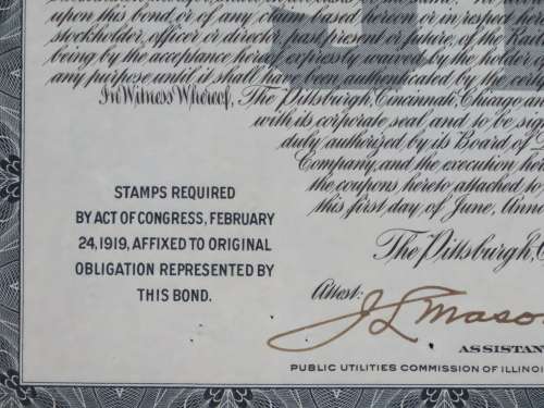 1920 Pittsburgh Cincinnati Chicago and St Louis Railroad Company, $1000 Gold Bond Certificate 10211