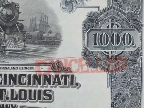 1920 Pittsburgh Cincinnati Chicago and St Louis Railroad Company, $1000 Gold Bond Certificate 10211