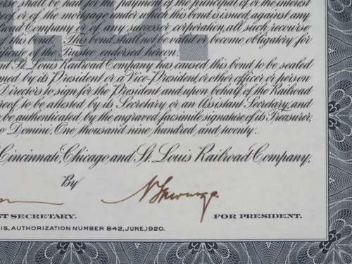 1920 Pittsburgh Cincinnati Chicago and St Louis Railroad Company, $1000 Gold Bond Certificate 10424