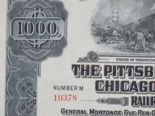 1920 Pittsburgh Cincinnati Chicago and St Louis Railroad Company, $1000 Gold Bond Certificate 10378