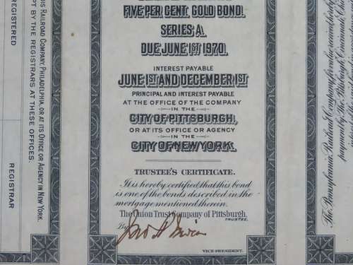 1920 Pittsburgh Cincinnati Chicago and St Louis Railroad Company, $1000 Gold Bond Certificate 10378