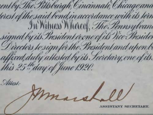 1920 Pittsburgh Cincinnati Chicago and St Louis Railroad Company, $1000 Gold Bond Certificate 10378