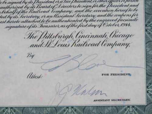 1944 Pittsburgh Cincinnati Chicago and St Louis Railroad Company, $1000 Bond Certificate 3703