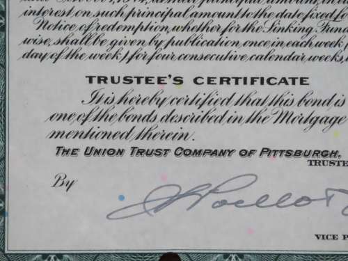 1944 Pittsburgh Cincinnati Chicago and St Louis Railroad Company, $1000 Bond Certificate 3704