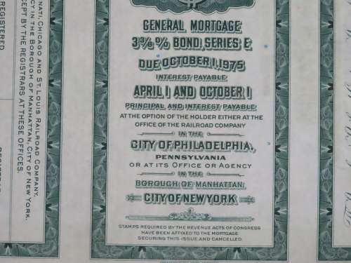 1944 Pittsburgh Cincinnati Chicago and St Louis Railroad Company, $1000 Bond Certificate 3704