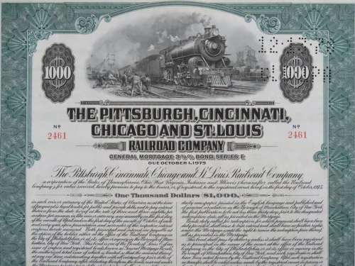 1944 Pittsburgh Cincinnati Chicago and St Louis Railroad Company, $1000 Bond Certificate 2461