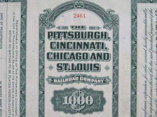1944 Pittsburgh Cincinnati Chicago and St Louis Railroad Company, $1000 Bond Certificate 2461