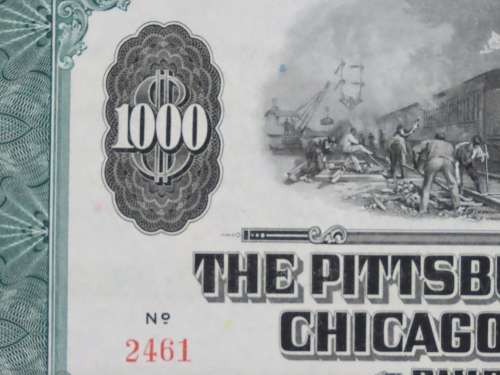 1944 Pittsburgh Cincinnati Chicago and St Louis Railroad Company, $1000 Bond Certificate 2461