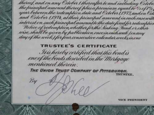 1944 Pittsburgh Cincinnati Chicago and St Louis Railroad Company, $1000 Bond Certificate 2461