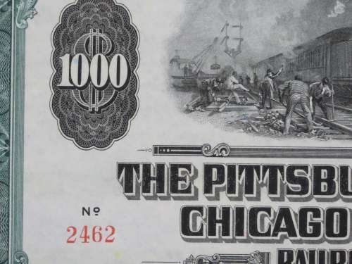 1944 Pittsburgh Cincinnati Chicago and St Louis Railroad Company, $1000 Bond Certificate 2462