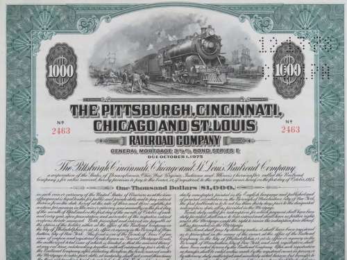 1944 Pittsburgh Cincinnati Chicago and St Louis Railroad Company, $1000 Bond Certificate 2463