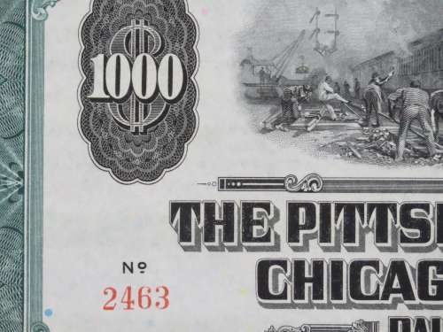 1944 Pittsburgh Cincinnati Chicago and St Louis Railroad Company, $1000 Bond Certificate 2463
