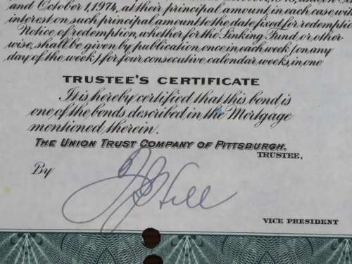 1944 Pittsburgh Cincinnati Chicago and St Louis Railroad Company, $1000 Bond Certificate 2463