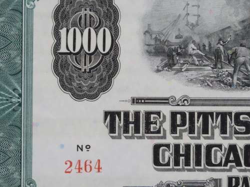 1944 Pittsburgh Cincinnati Chicago and St Louis Railroad Company, $1000 Bond Certificate 2464