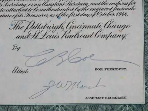 1944 Pittsburgh Cincinnati Chicago and St Louis Railroad Company, $1000 Bond Certificate 2464