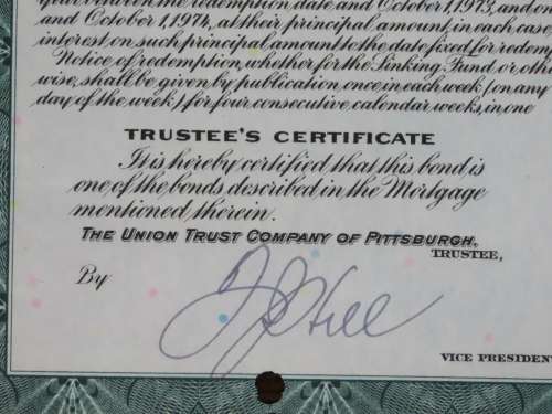 1944 Pittsburgh Cincinnati Chicago and St Louis Railroad Company, $1000 Bond Certificate 2464