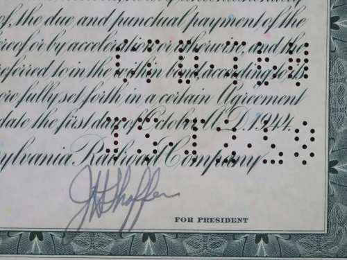 1944 Pittsburgh Cincinnati Chicago and St Louis Railroad Company, $1000 Bond Certificate 2464