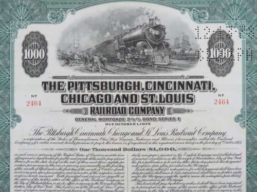1944 Pittsburgh Cincinnati Chicago and St Louis Railroad Company, $1000 Bond Certificate 2464