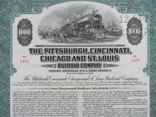 1944 Pittsburgh Cincinnati Chicago and St Louis Railroad Company, $1000 Bond Certificate 2465