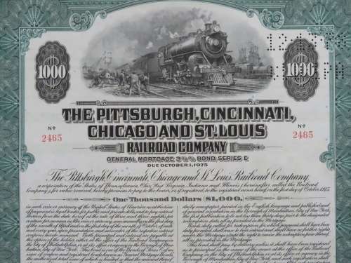 1944 Pittsburgh Cincinnati Chicago and St Louis Railroad Company, $1000 Bond Certificate 2465