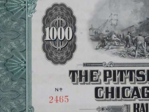 1944 Pittsburgh Cincinnati Chicago and St Louis Railroad Company, $1000 Bond Certificate 2465