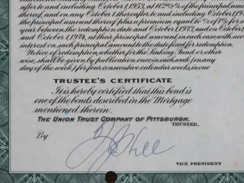 1944 Pittsburgh Cincinnati Chicago and St Louis Railroad Company, $1000 Bond Certificate 2465