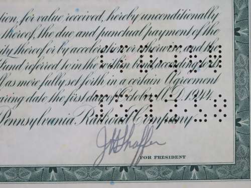 1944 Pittsburgh Cincinnati Chicago and St Louis Railroad Company, $1000 Bond Certificate 2465