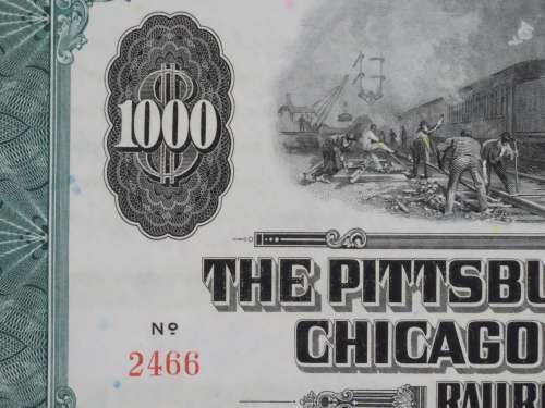1944 Pittsburgh Cincinnati Chicago and St Louis Railroad Company, $1000 Bond Certificate 2466