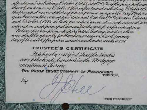 1944 Pittsburgh Cincinnati Chicago and St Louis Railroad Company, $1000 Bond Certificate 2466