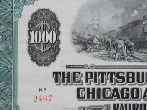 1944 Pittsburgh Cincinnati Chicago and St Louis Railroad Company, $1000 Bond Certificate 2467