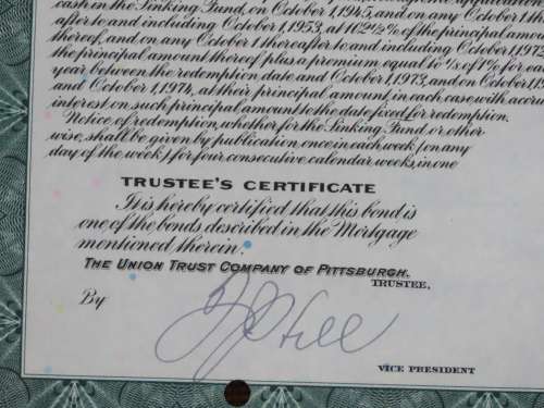 1944 Pittsburgh Cincinnati Chicago and St Louis Railroad Company, $1000 Bond Certificate 2467