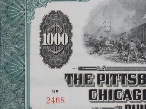 1944 Pittsburgh Cincinnati Chicago and St Louis Railroad Company, $1000 Bond Certificate 2468