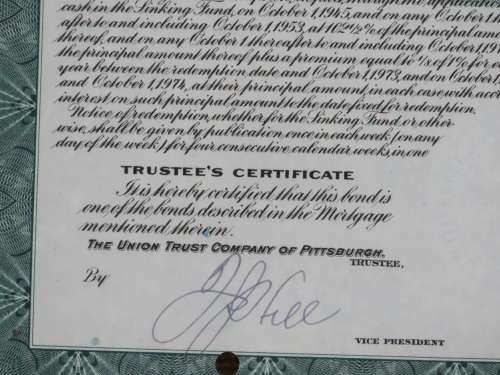 1944 Pittsburgh Cincinnati Chicago and St Louis Railroad Company, $1000 Bond Certificate 2468