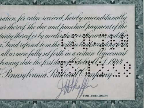 1944 Pittsburgh Cincinnati Chicago and St Louis Railroad Company, $1000 Bond Certificate 2468