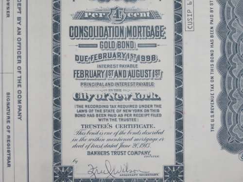 1913 The New York Central Railroad Company, $1000 Gold Bond Certificate 68802