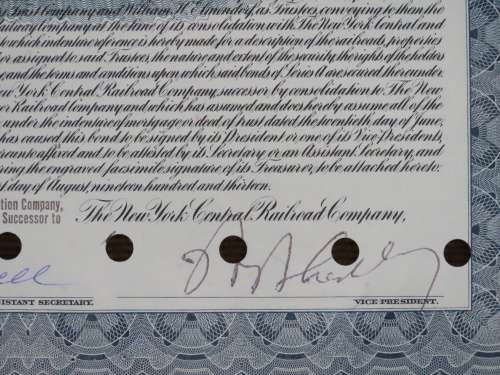 1913 The New York Central Railroad Company, $1000 Gold Bond Certificate 68802