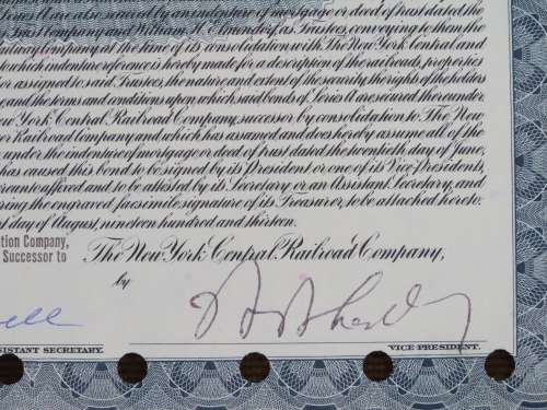 1913 The New York Central Railroad Company, $1000 Gold Bond Certificate 51026