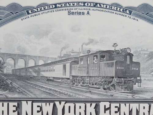 1913 The New York Central Railroad Company, $1000 Gold Bond Certificate 51026