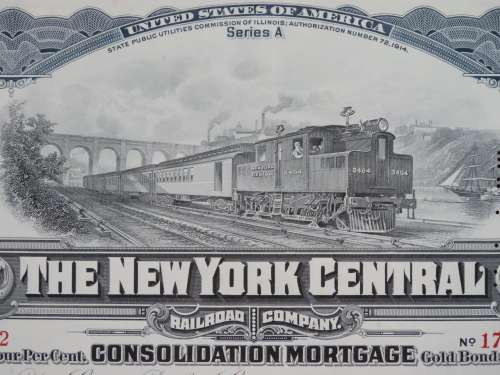 1913 The New York Central Railroad Company, $1000 Gold Bond Certificate 17872