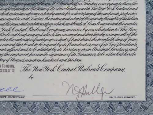 1913 The New York Central Railroad Company, $1000 Gold Bond Certificate 17872