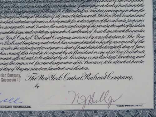 1913 The New York Central Railroad Company, $1000 Gold Bond Certificate 17298