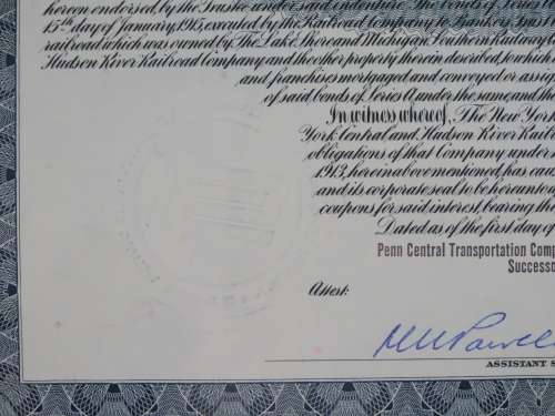 1913 The New York Central Railroad Company, $1000 Gold Bond Certificate 17298