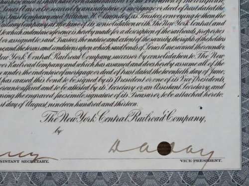 1913 The New York Central Railroad Company, $1000 Gold Bond Certificate 69036