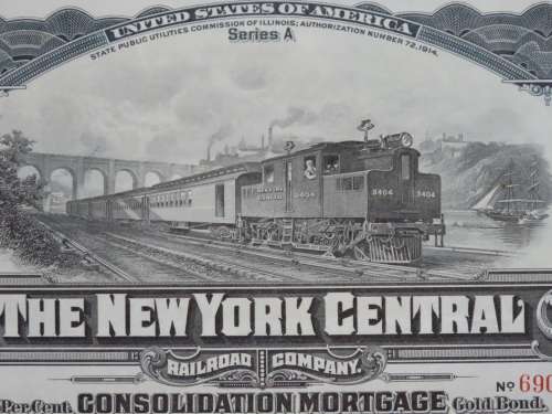 1913 The New York Central Railroad Company, $1000 Gold Bond Certificate 69036