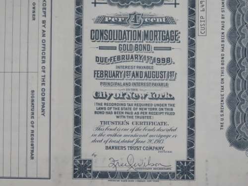 1913 The New York Central Railroad Company, $1000 Gold Bond Certificate 50979