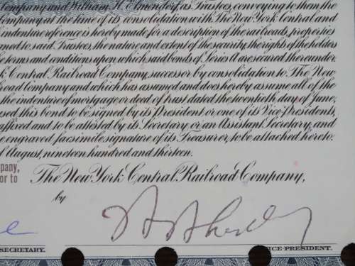 1913 The New York Central Railroad Company, $1000 Gold Bond Certificate 50979